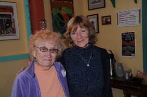 Two of the members of the local Thaddeus McPherson Society of the Arts poetry club, are Poet Laureate Bonnie Maldonado, left, and Elise Stuart. (Photo by Harry Williamson)